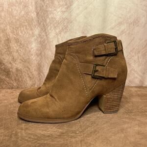 Y2K Crown Vintage Boots Ankle Booties Block Heel Round Toe Faux Suede Brown Euro